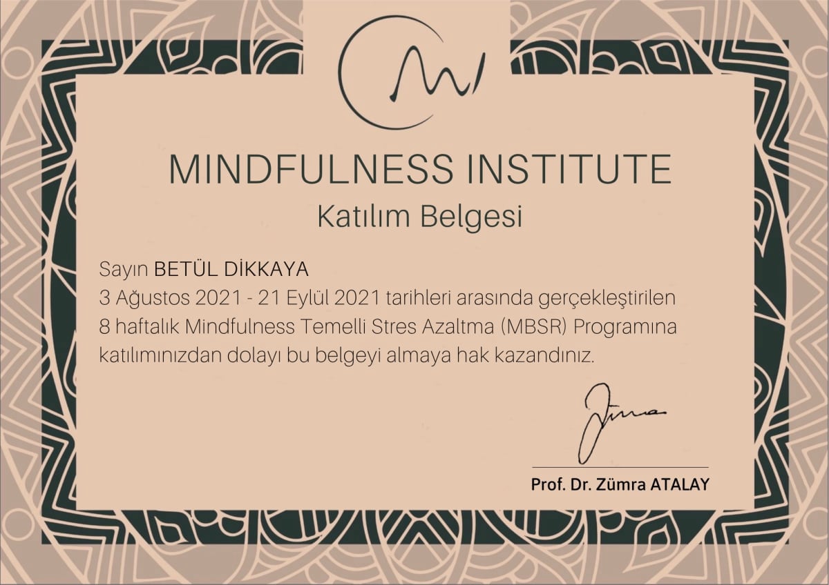 Manisa Psikolog - Betül Dikkaya - Sertifika