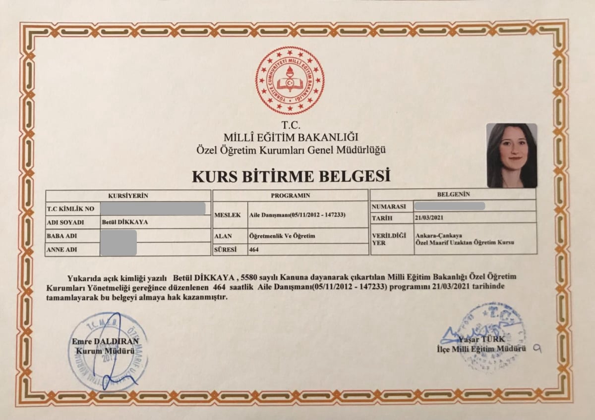 Manisa Psikolog - Betül Dikkaya - Sertifika