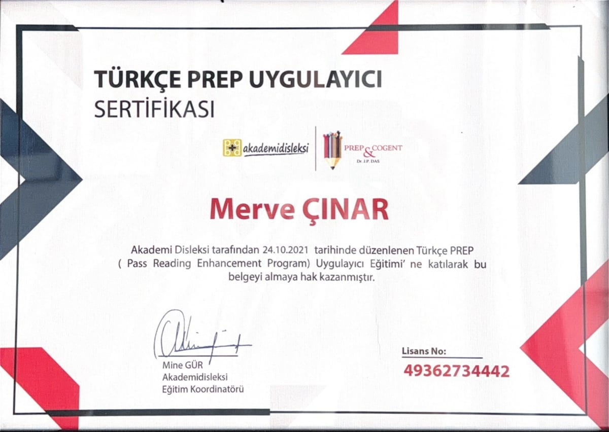 Manisa Psikolog - Merve Cinar - Sertifika