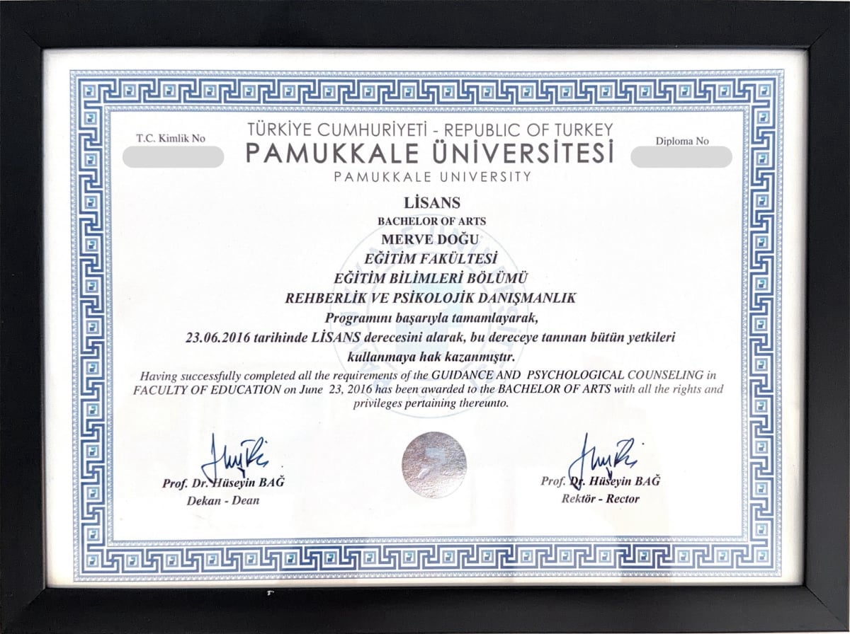 Manisa Psikolog - Merve Cinar - Sertifika