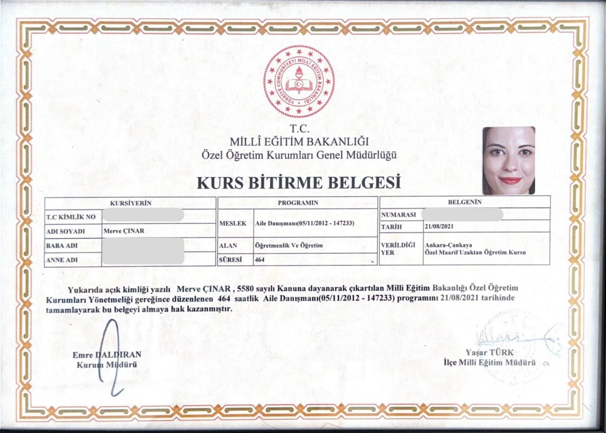Manisa Psikolog - Merve Cinar - Sertifika